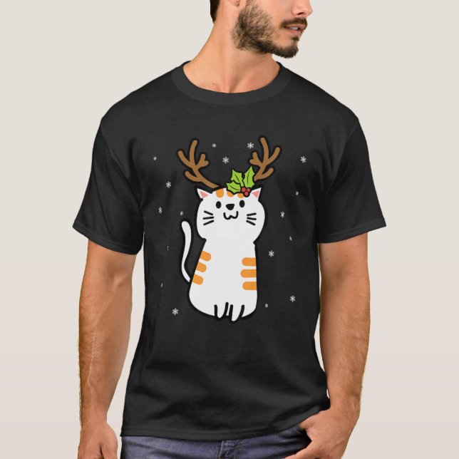 Camiseta Reindeer Cat Christmas Ugly Christmas Sweater (Frente)