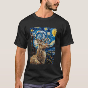 Camiseta Reindeer Christmas Santa Claus Starry Night Painti