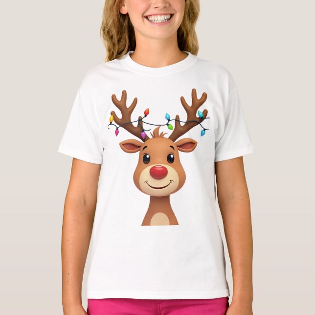 Camiseta Reindeer com Luzes de Natal (Frente)