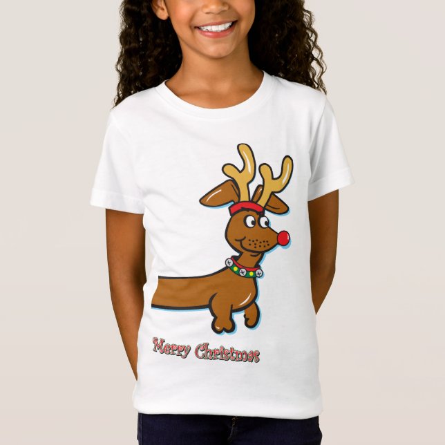 Camiseta Reindeer Dachshund Felry Natal (Frente)