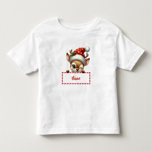 Camiseta Reindeer de Natal Personalizável e Canas de Doces (Frente)
