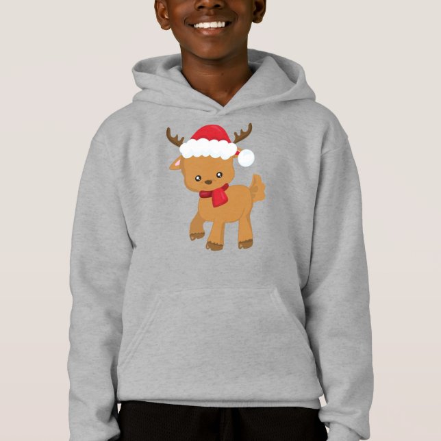 Camiseta Reindeer de Natal, Reindeer Bonito, Santa Hat (Frente)