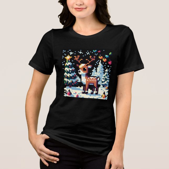 Camiseta Reindeer de Natal Winter Wonderland Pixel Art (Frente)