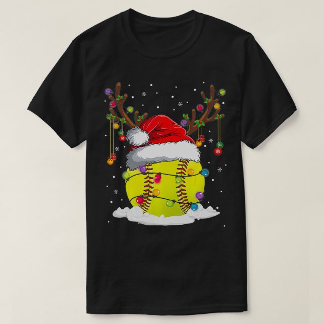Camiseta Reindeer de Softball de Natal Engraçado Santa Hat  (Frente do Design)