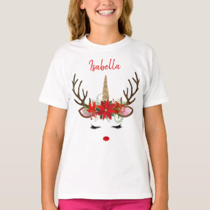 Camiseta Reindeer de Unicórnio do Monograma Vermelho e Dour