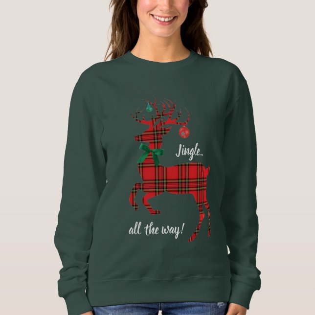 Camiseta Reindeer de Xadrez Vermelha (Jingle todo o caminho (Frente)