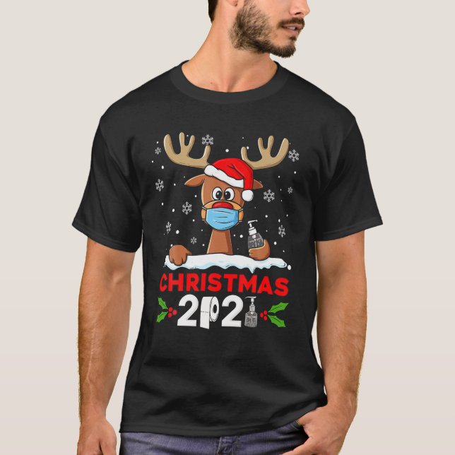 Camiseta Reindeer Feliz-Natal 2021 Engraçado Xmas (Frente)