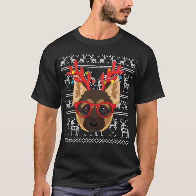 Camiseta Reindeer german shepherd De Natal Feio E Xm (Frente)