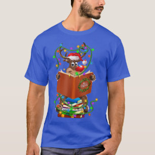 Camiseta Reindeer Lendo Livros Luzes de Natal Ornamentos