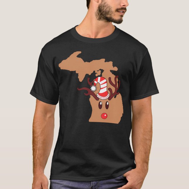 Camiseta Reindeer Michigan Papais noeis Reindeer Antlers (Frente)