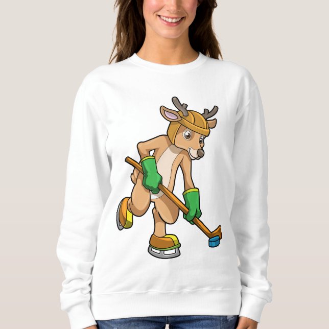 Camiseta Reindeer no hóquei no gelo com bastão de hóquei (Frente)