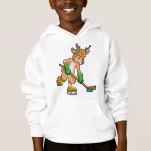 Camiseta Reindeer no hóquei no gelo com bastão de hóquei