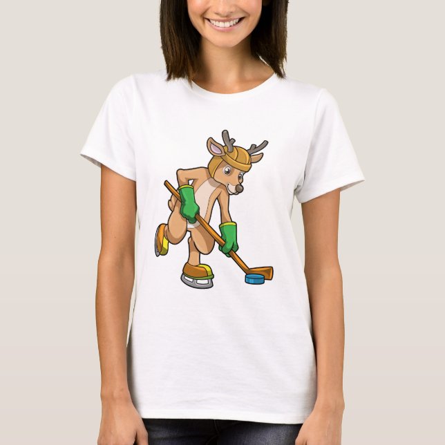 Camiseta Reindeer no hóquei no gelo com bastão de hóquei (Frente)