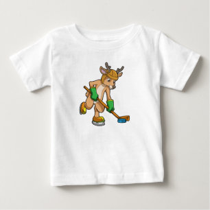 Camiseta Reindeer no hóquei no gelo com bastão de hóquei