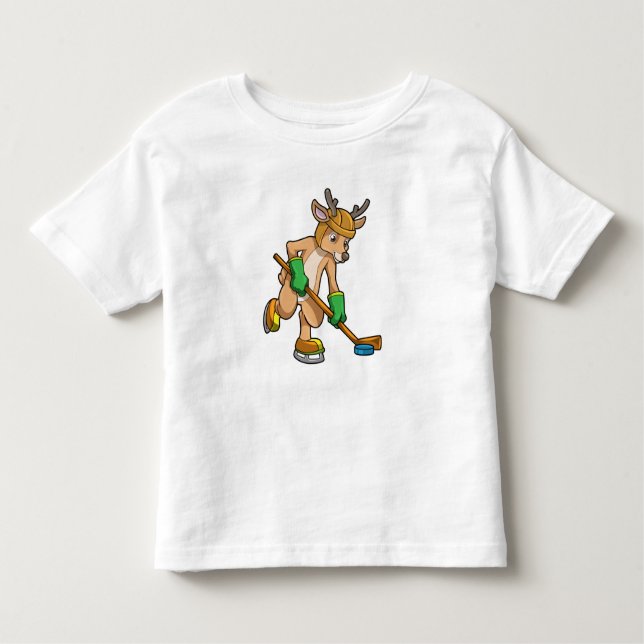 Camiseta Reindeer no hóquei no gelo com bastão de hóquei (Frente)