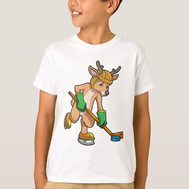 Camiseta Reindeer no hóquei no gelo com bastão de hóquei (Frente)