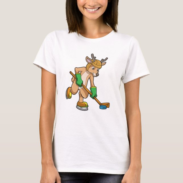 Camiseta Reindeer no hóquei no gelo com bastão de hóquei no (Frente)
