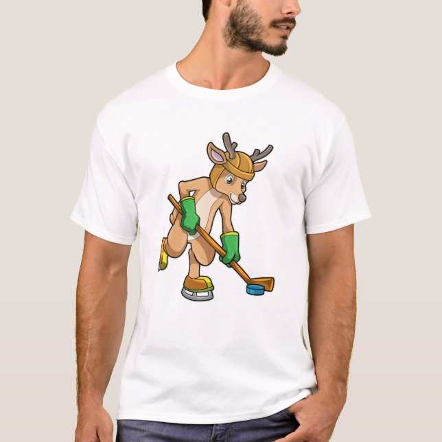 Camiseta Reindeer no hóquei no gelo com bastão de hóquei no (Frente)