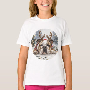 Camiseta Reindeer para Bulldog em Inglês de Natal