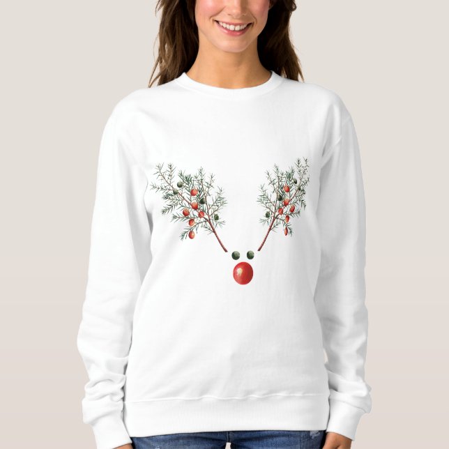 Camiseta Reindeer Pine Berries Vermelho Natal (Frente)
