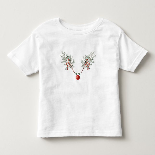 Camiseta Reindeer Pine Berries Vermelho Natal (Frente)