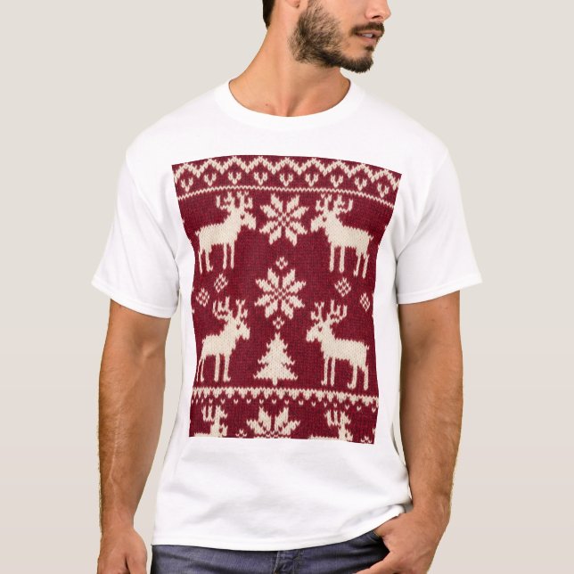 Camiseta Reindeer & Pines – Classic Knit Holiday Pattern (Frente)