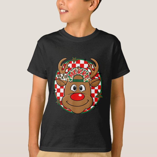 Camiseta Reindeer Rudolph Merry Christmas Xmas Holiday Boys (Frente)