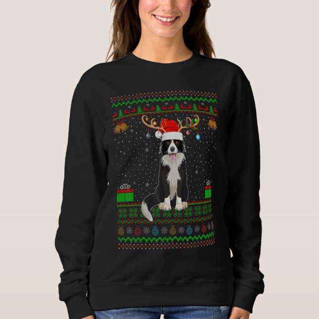 Camiseta Reindeer Santa Hat Combinação Feia Collie Chri (Frente)