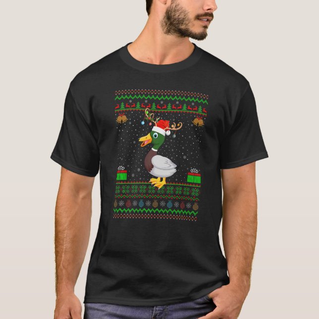 Camiseta Reindeer Santa Hat Matando Pato Feio Natal (Frente)