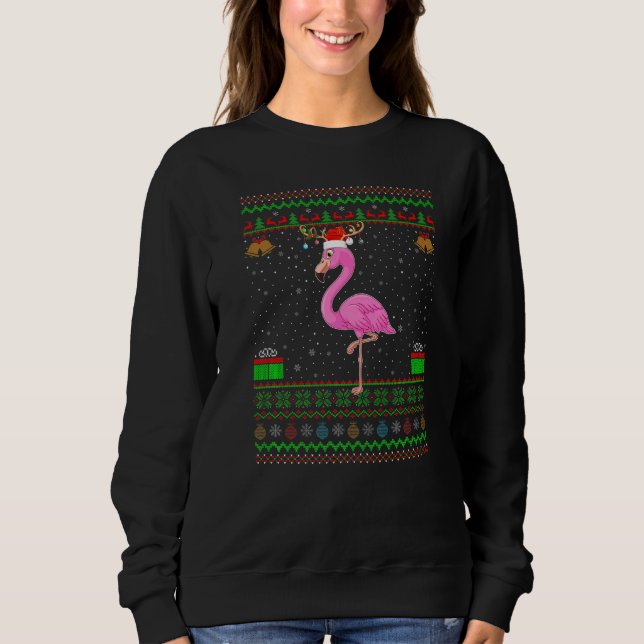 Camiseta Reindeer Santa Hat Matching Ugly Flamingo Christma (Frente)