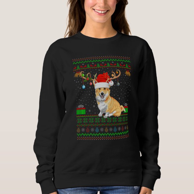 Camiseta Reindeer Santa Hat Matching Ugly Welsh Corgi Chris (Frente)
