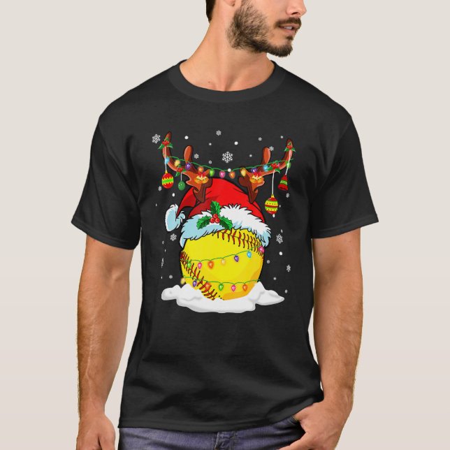Camiseta Reindeer Santa Hat Softball Funny Softball Mãe (Frente)