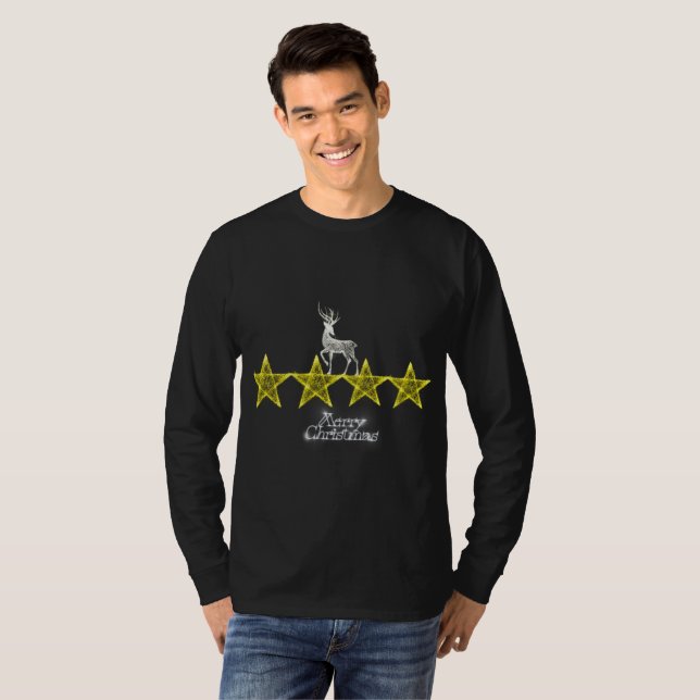 Camiseta Reindeer Stars Merry Christmas Long Sleeve Tshirt (Frente Completa)