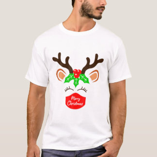 Camiseta Reindeer Vestindo Máscara Natal 2021 Matching Fami