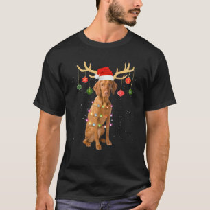Camiseta Reindeer Vizsla Dog Santa Hat Natal Leve Xmas