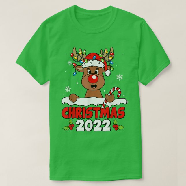 Camiseta Reindeer Xmas Lights Snow Pajama Bo (Frente do Design)