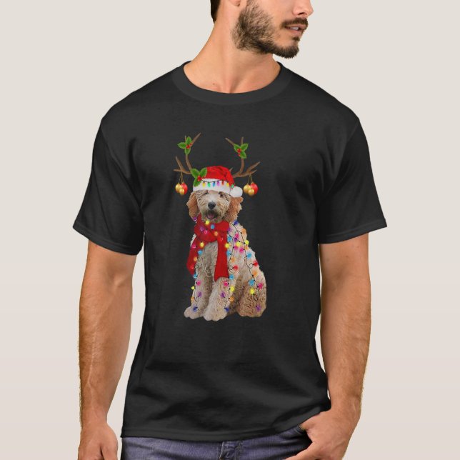 Camiseta Reindet Dog Christmas Light Santa Hat Xmas 3 (Frente)