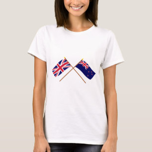 Camiseta Reino Unido e bandeiras cruzadas Nova Zelândia