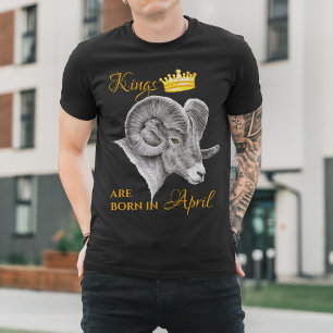 Camiseta Reis são nasceres em abril Aries Zodiac Ram Crown 