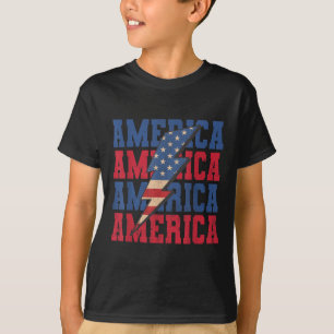 Camiseta Relâmpago Americano Patriótico Bandeira Dos EUA Fe