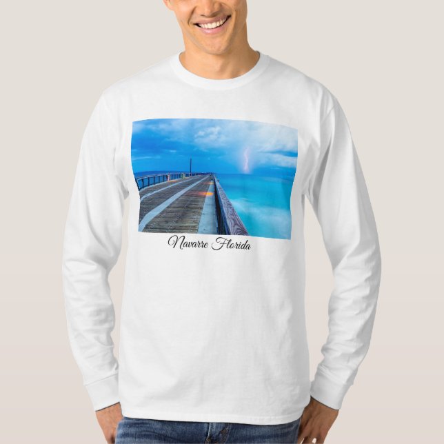 Camiseta Relâmpago Em Navarre Beach Pier Long Sleeve Shirt (Frente)