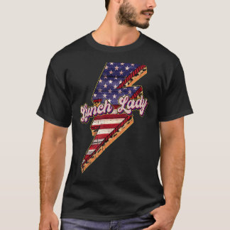 Camiseta Relâmpago Patriótico Almoço Lady American Flag 4th