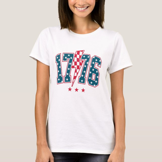 Camiseta Relâmpago Patriótico de Corrida de 1776 (Frente)