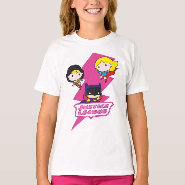 Camiseta Relâmpago Rosa da Liga da Justiça Chibi (Frente)