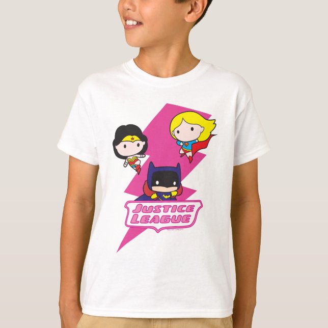 Camiseta Relâmpago Rosa da Liga da Justiça Chibi (Frente)