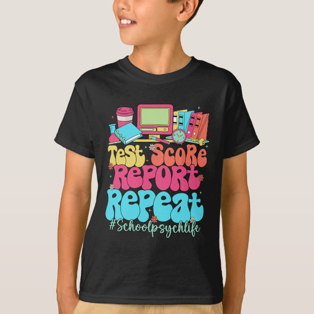 Camiseta Relatório de Nota de Teste Repetir de Volta à Esco (Frente)