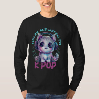 Camiseta Relax And Listen To KPOP Kawaii Cat wearing Headph