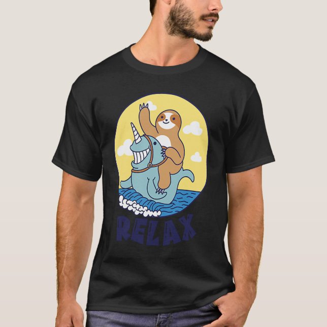 Camiseta Relax Sloth riding a narwhal Cute Ocean Creature S (Frente)