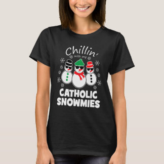 Camiseta Relaxando Com Meus Amigos de Neve Católicos Natal 