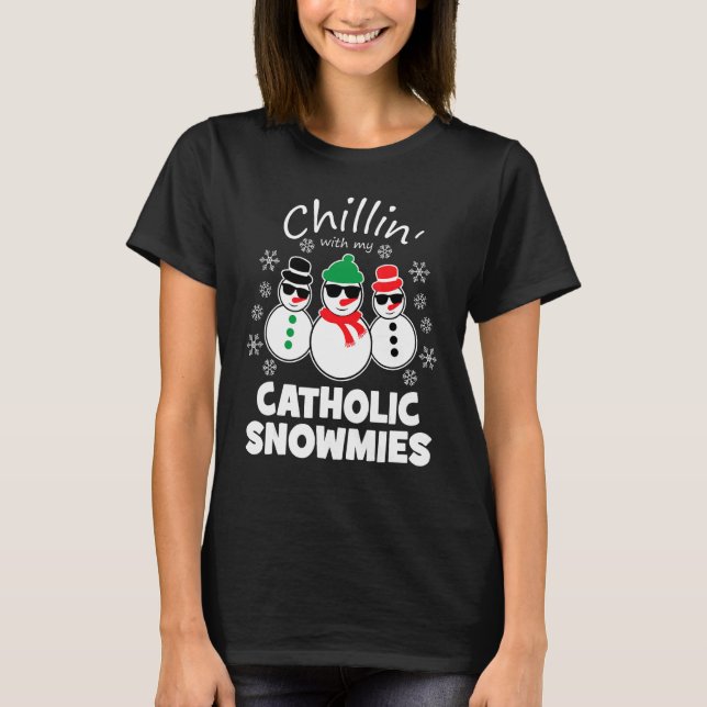 Camiseta Relaxando Com Meus Amigos de Neve Católicos Natal  (Frente)